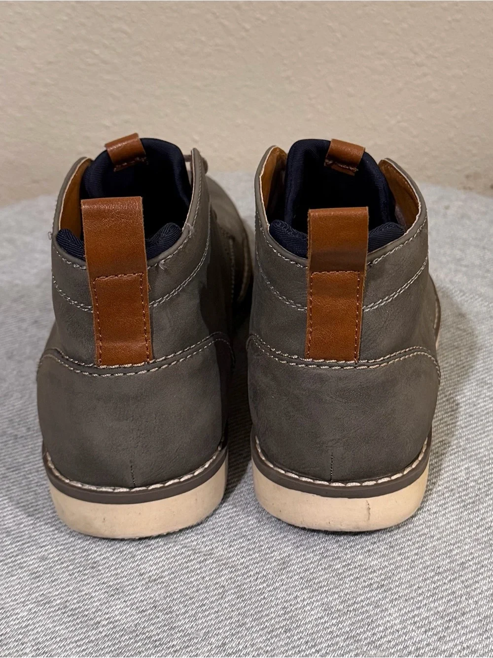 Sonoma Gray Chukka Boots with Navy and Tan Accents